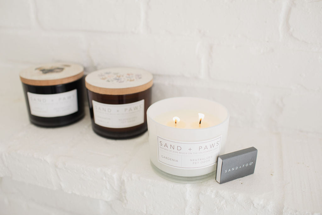 Luxurious Sand + Paws Gardenia 12 oz scented candle